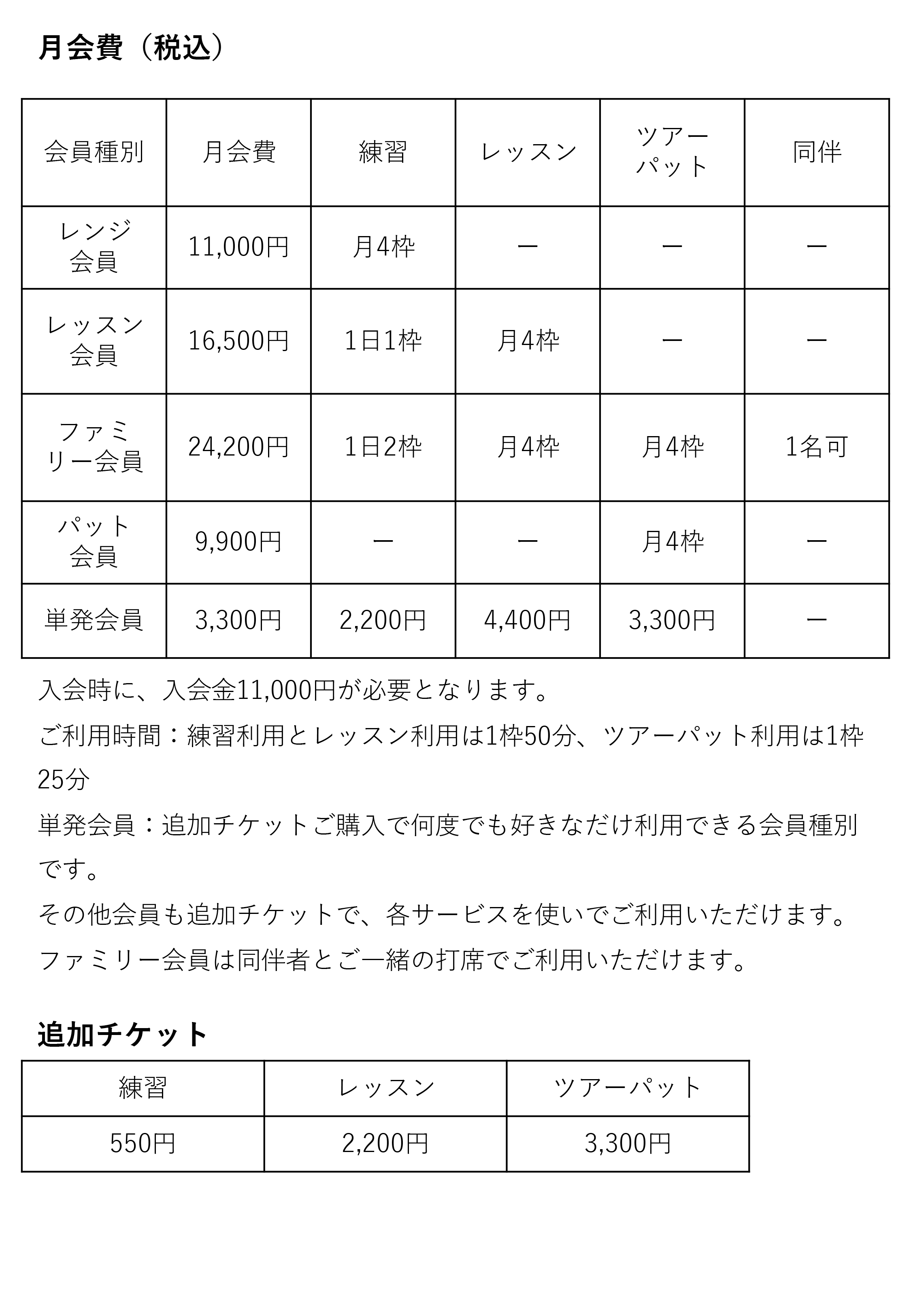 料金表